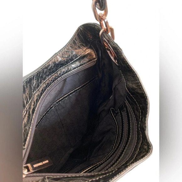 Michael KORS Metallic Gold Reptile Print Bag Purse Certificate of Authenticity - Picture 7 of 10